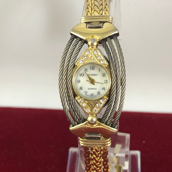 Vintage Da Vanci Watch Gold Tone Stainless Steel Cable Twisted Wire Rope - Picture 1 of 6